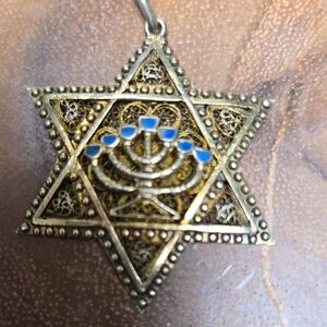Gold and Blue Star of David Pendant